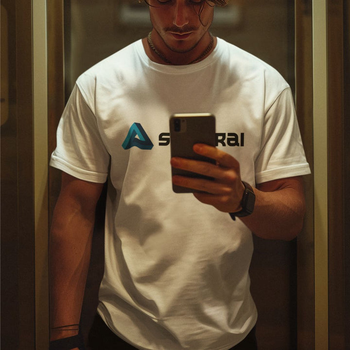 CAMISETA MASCULINA SAMURAI BRANCO PRO MODELO
